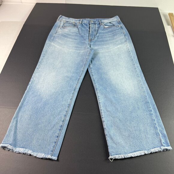 American Eagle Jeans Women's 32x24* High Rise Wide Leg Crop Blue Denim Tag 10 R - Picture 1 of 16